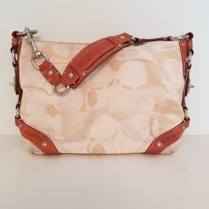 Tan coach fabric handbag